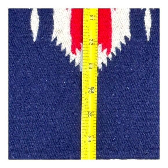 Vintage Navajo Inspired Southwest Woven Rug Geometric Red White Navy Blue Runner - Picture 6 of 7